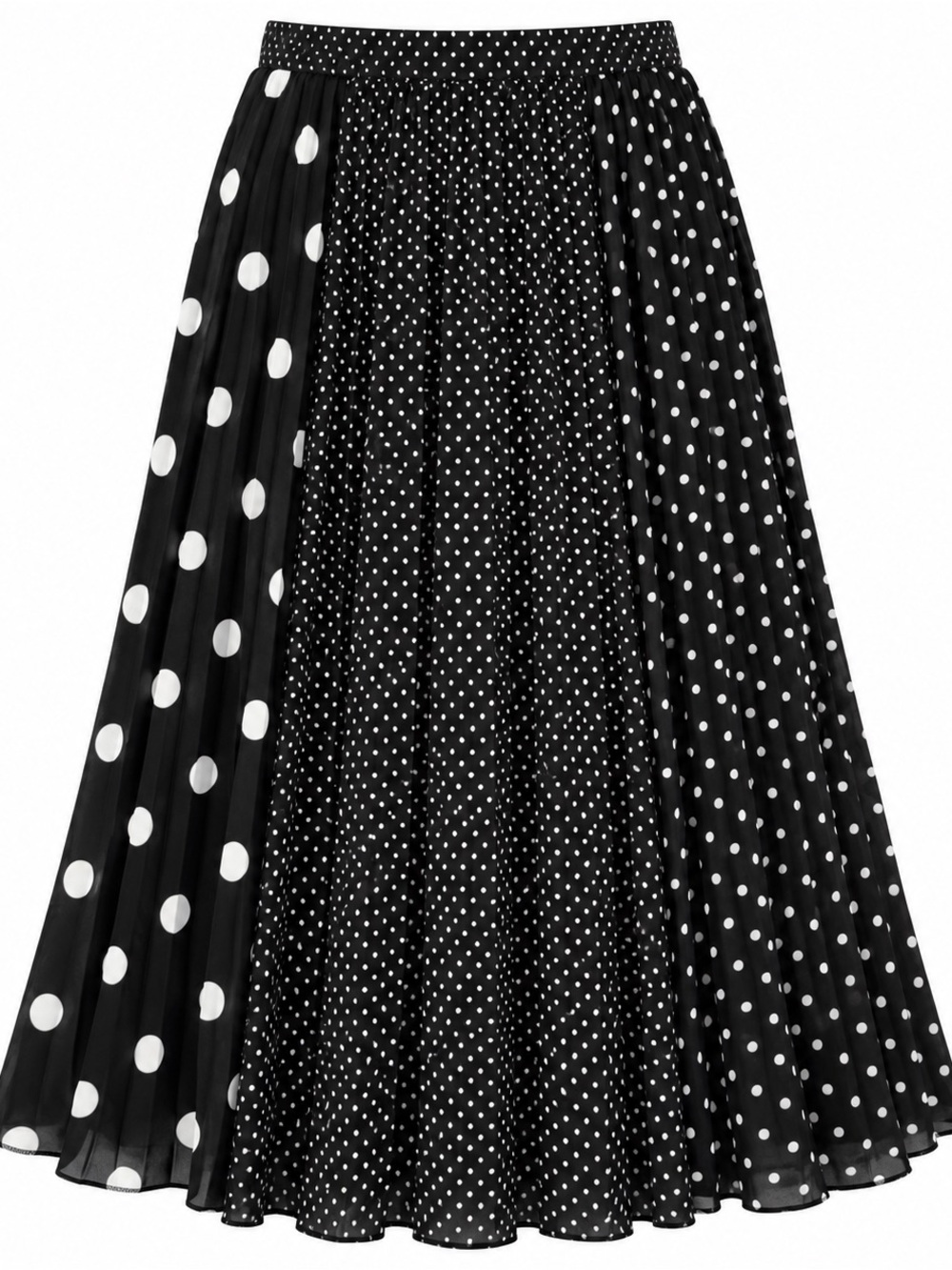 Anne Klein Black and White Polka Dot Pleated Midi Skirt